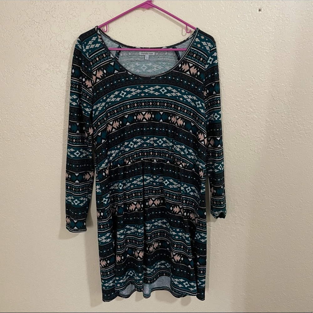 Charlotte Russe Long-sleeve Printed Dress - Open Back L